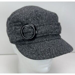 Vintage MUDD Cadet Military Cap OS Gray Sparkle Buckle Newsboy Baker Boy Hat Y2K